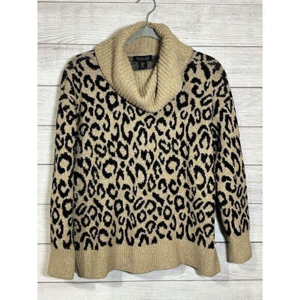 Rachel Zoe Cowl Neck Sweater Woman's Animals‎ Print Black Camel Brown Small